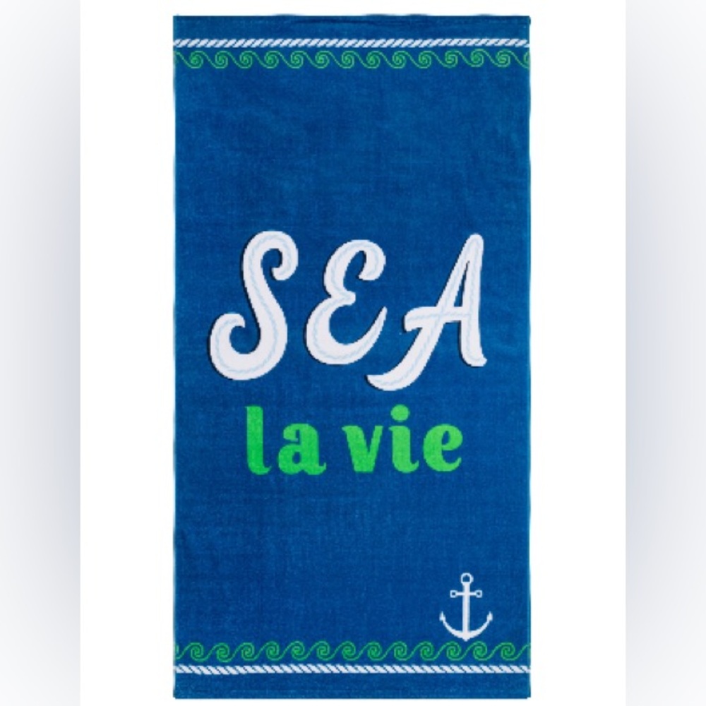 NWT Nordstrom Caro Home Sea La Vie 100% Cotton Beach Towel, Blue Sea Color